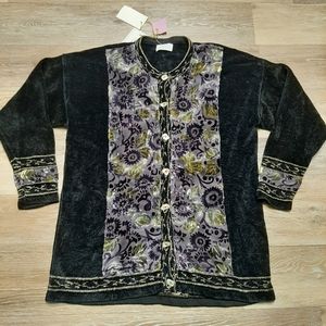 Periwinkle Brand Chenille Cardigan Abalone Shell Buttons NWT